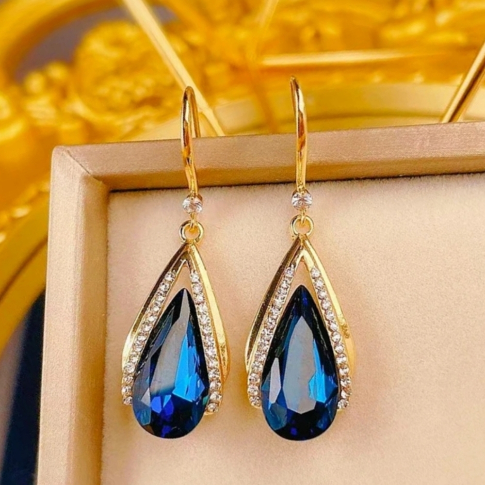 Blue Crystal Teardrop Dangle Earrings